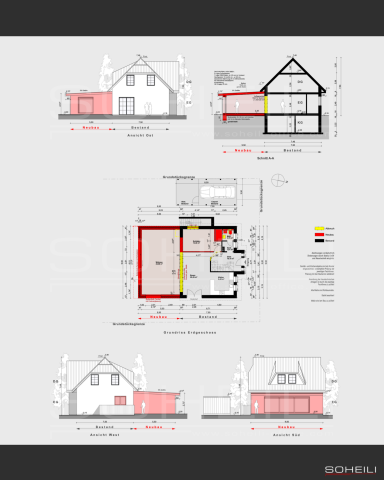 Geplanter Anbau an ein bestehendes Einfamilienhaus
